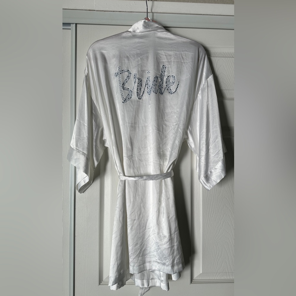 Victoria's Secret White Satin I Do, Bride Robe with Rhinestone Accents